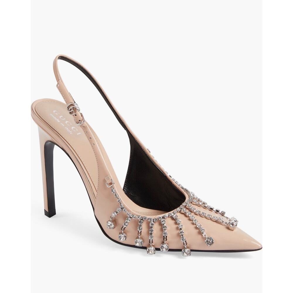 Gucci Guinevere Crystal Leather Slingback Stiletto Pumps NWT 37